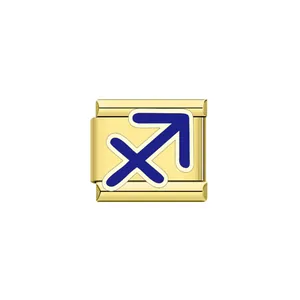 Detail view of gold-plated Sagittarius zodiac charm link for Italian modular bracelets