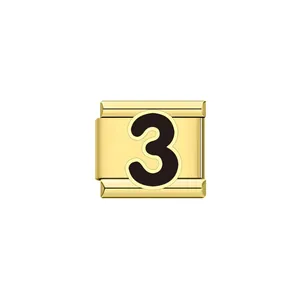 Charm italiano dorato con numero 3 nero per bracciale modulare componibile fai-da-te