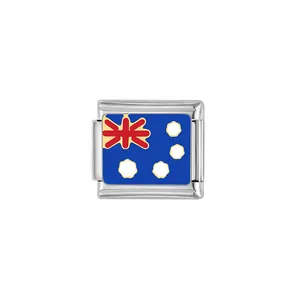 Stainless steel Australian flag Italian charm link for modular jewelry bracelets.