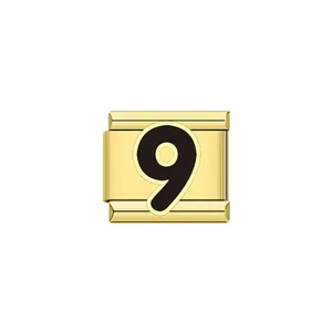 Maglia per bracciale modulare tipo italiano dorata con dettaglio numero 9 nero