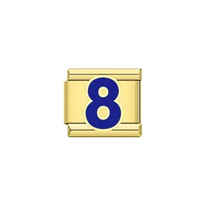 Maglia per bracciale italiano dorata con un numero otto blu decorativo al centro
