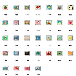 Detailed catalog of colorful DIY stainless steel Italian charm bracelet links Y33-Y64