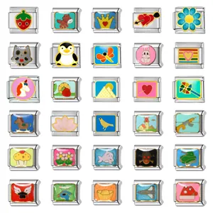 Stainless Steel Italian Charm Modular Bracelet Links DIY Enamel Animal Food Heart Square Jewelry Findings For Women Men