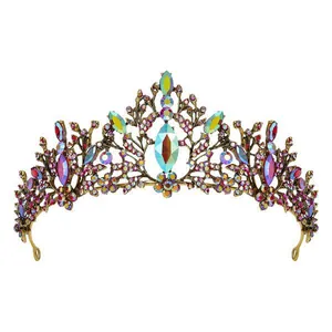 Vintage bronze bridal tiara with iridescent crystals for wedding hair decoration