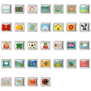 Stainless Steel Italian Charm Links For Modular Bracelet DIY Cartoon Pattern Enamel Charms For Women Men Jewelry Accessories