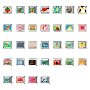 Various colorful enamel stainless steel Italian charm links for DIY modular charm bracelets