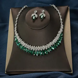 Luxurious Alloy Glass Rhinestone Bridal Jewelry Set Marquise Cut Gemstone Necklace Earrings Set For Wedding Party Women