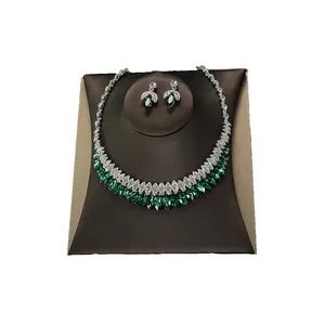 Luxury bridal jewelry set featuring green marquise zircon necklace and matching earrings