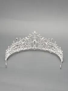 Elegant silver bridal tiara crown with sparkling rhinestones for wedding ceremonies