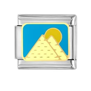 Stainless steel Italian link charm featuring a pyramid and sun enamel design for DIY jewelry