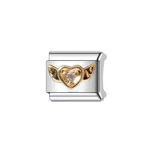 Close-up view of a heart with wings modular charm for Italian style DIY bracelets