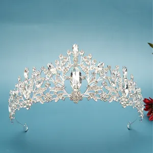 Elegant silver bridal tiara crown with sparkling clear rhinestones for wedding hair accessory