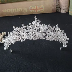 Vintage silver bridal tiara handcrafted with crystal glass beads and alloy rhinestones