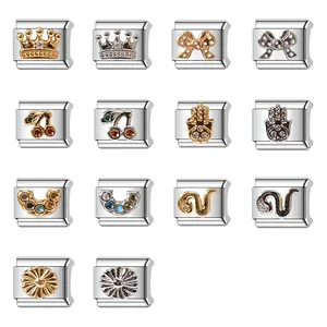 Stainless Steel Italian Charm Bracelet Links DIY Modular Elastic Wristband Charms Crown Bow Personalized Jewelry For Unisex