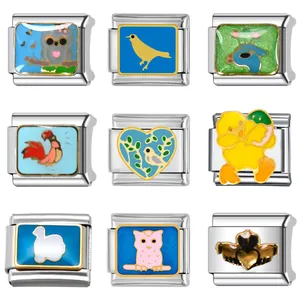 Italian Charm Link Stainless Steel DIY Bracelet Accessory Cartoon Animal Bird Owl Enamel Jewelry For Women Men