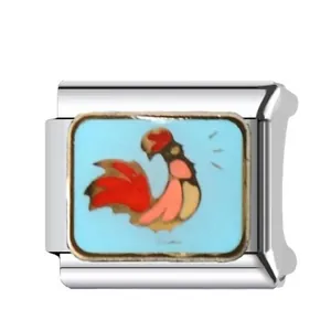 Italian modular charm link in stainless steel with cartoon rooster design for DIY jewelry