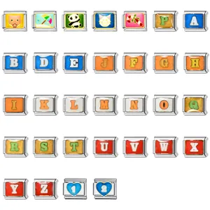 Stainless Steel Italian Charm Bracelet Link Square Enamel Letter Animal Pattern Modular Bracelet Accessory For DIY Jewelry