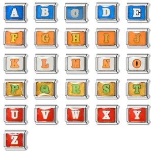 Charms Modulaires Italiens en Acier Inoxydable Alphabet pour Bracelets DIY Lettres en Émail A-Z Motif Yin Yang Télescope Accessoires de Bijoux