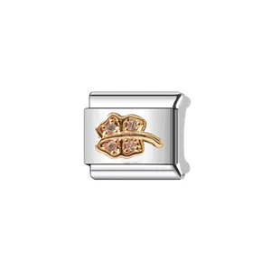 Detailed macro view of an Italian-style clover charm for DIY bracelet customization.