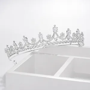 Elegant bridal tiara with sparkling white crystals in a minimalist crown design for brides