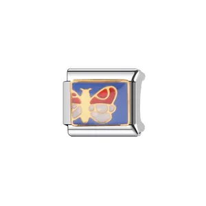 Detail eines italienischen Edelstahl-Charms mit buntem Emaille-Schmetterlingsdesign.