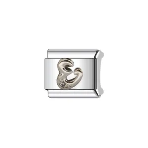 Silver ampersand charm link for Italian modular bracelet, stainless steel jewelry detail