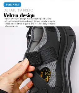 Vue détaillée de la sangle Velcro réglable sur les sandales de randonnée pour hommes.