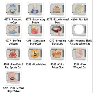 Maglie per Bracciale Italian Charm per Creazione di Gioielli DIY Acciaio Inossidabile Stile Scolastico Smalto Cartone Animato