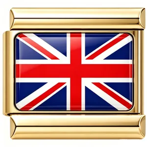 Close-up of polished gold-tone modular charm link with Union Jack flag design