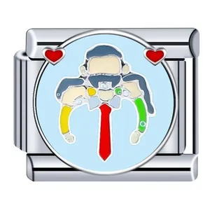 Detailansicht eines Edelstahl-Charms für italienische Armbänder mit Comicfigur