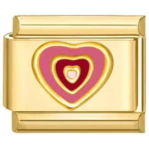 Gouden roestvrijstalen modulaire bedel met gelaagd roze hartontwerp voor DIY armbanden