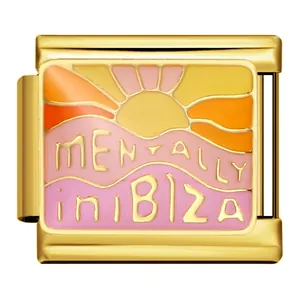 Gold-plated modular bracelet link with Mentally in Ibiza sunset design decoration