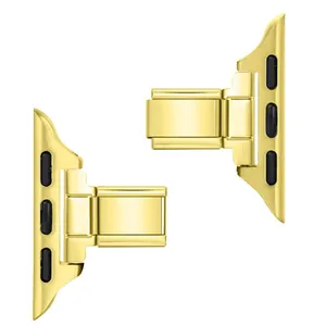 Close-up view of gold stainless steel watch band connectors for DIY jewelry straps