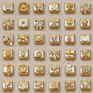 Eslabones de Charms Italianos de Acero Inoxidable para Pulseras DIY Fabricación de Joyas Tono Oro Plata Perla Artificial Strass Accesorios para Mujer