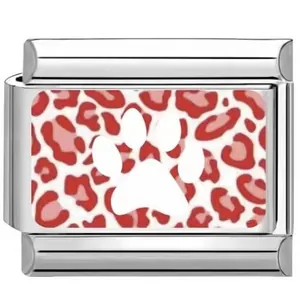 Détail de breloque italienne avec imprimé léopard rouge et patte blanche