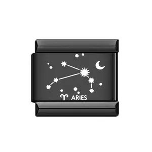 Schwarzer Aries Sternzeichen Charm aus Edelstahl für italienisches Charm Armband