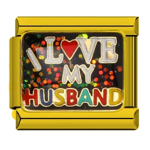 Gold-plated stainless steel Italian charm link with I Love My Husband text