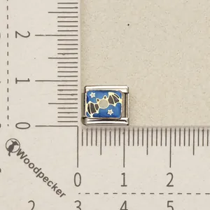 Detailed view of stainless steel Halloween bat charm for Italian link bracelets