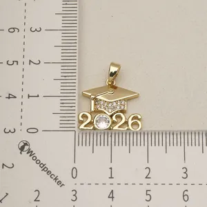 Gold 2026 graduation cap charm pendant with sparkling crystals for DIY jewelry making