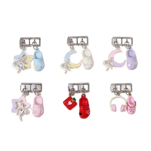 Charms italianos de acero inoxidable con colgantes de estrella luna y zapato