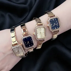 Montre à Quartz Carrée pour Femme de Luxe avec Strass Incrustés Bracelet Modulaire en Acier Inoxydable Montre-Bracelet Élégante