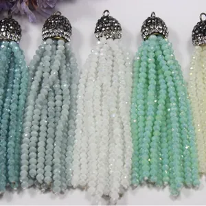 Rhinestone Inlaid Alloy Cap Crystal Glass Tassel Pendant For DIY Jewelry Making Necklace Earring Handicraft Accessories