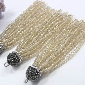 Champagne crystal beaded tassel pendants with rhinestone caps for DIY jewelry making