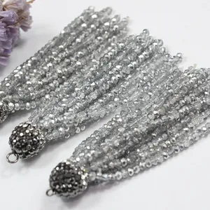 Elegant silver grey crystal tassel pendant with rhinestone cap for DIY jewelry making