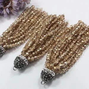 Champagne crystal bead tassel pendant with rhinestone cap for DIY jewelry