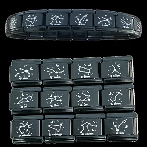 Schwarzes Edelstahl-Italienisches-Armband mit 12 Sternzeichen-Konstellationsmodulen