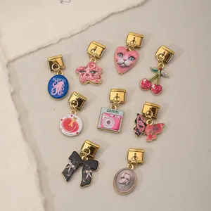 Pendentifs en Acier Inoxydable Or Italian Charm DIY Modulaires Accessoires de Bijoux Motifs Variés Cerise Papillon Nœud