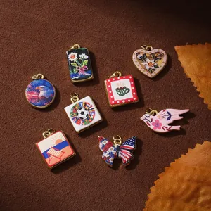 Double-Sided Painted Copper Pendants For DIY Jewelry Making Necklace Accessories Butterfly Heart Football USA Flag Pattern Mixed Charms