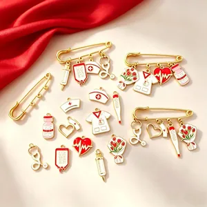 Medizinische Serie Brosche Kupfer Emaille Anhänger Für DIY Schmuck Stethoskop Krankenschwester Hut Thermometer EKG Herz Zubehör