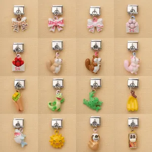 Vue détaillée de divers charms italiens en acier inoxydable pour des bracelets DIY